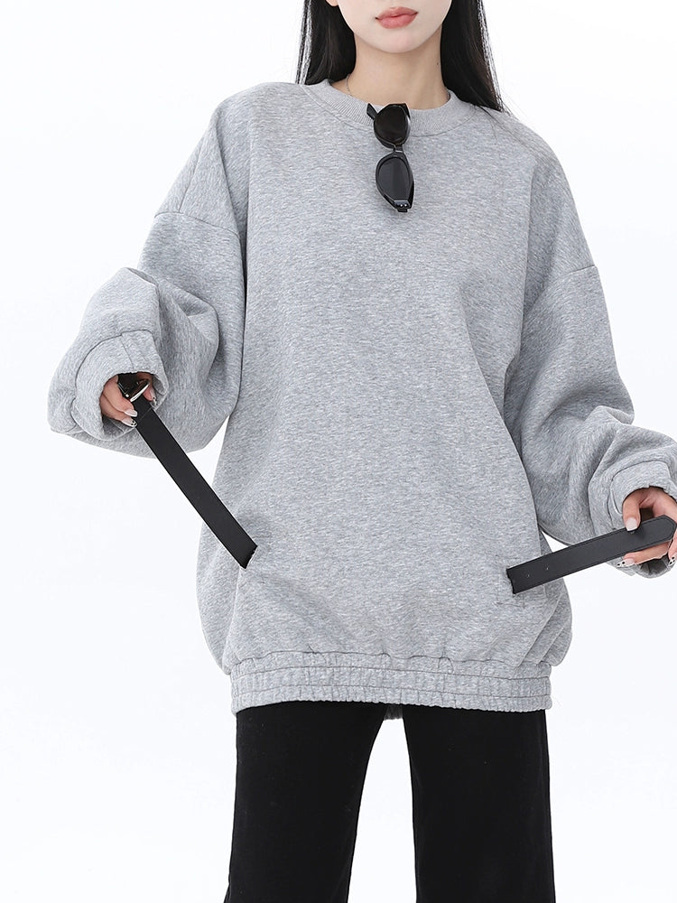 Premium Sense Crew Neck Solid Color Versatile 2025n Sweater Fleece Shirt Autumn and Winter Loose Warm Long Sleeve Top Women