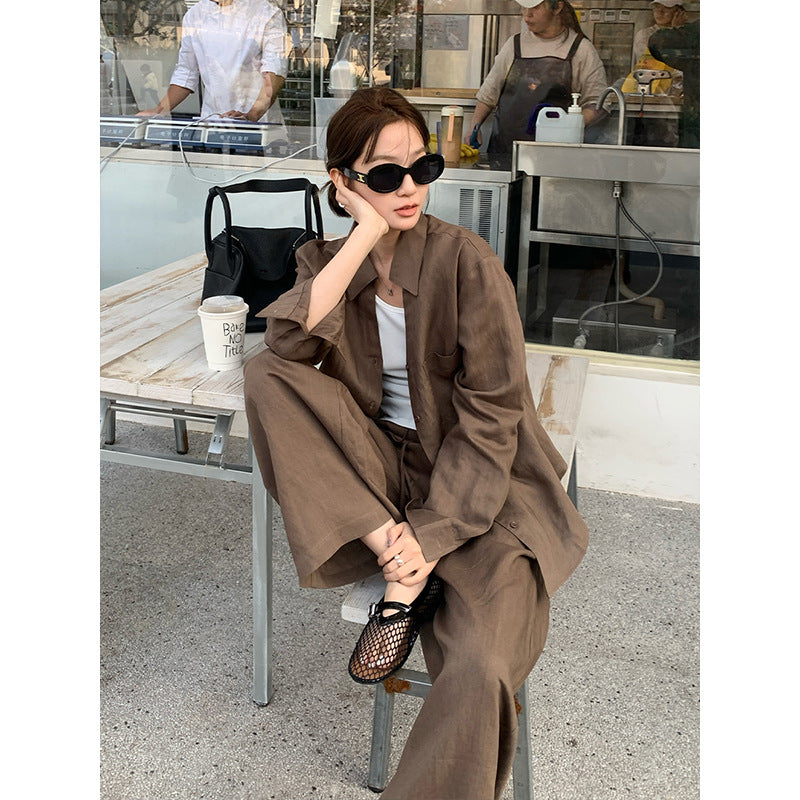 2025 Tencel linen shirt + drawstring casual pants 2025 spring and summer senior simple two-piece set T089