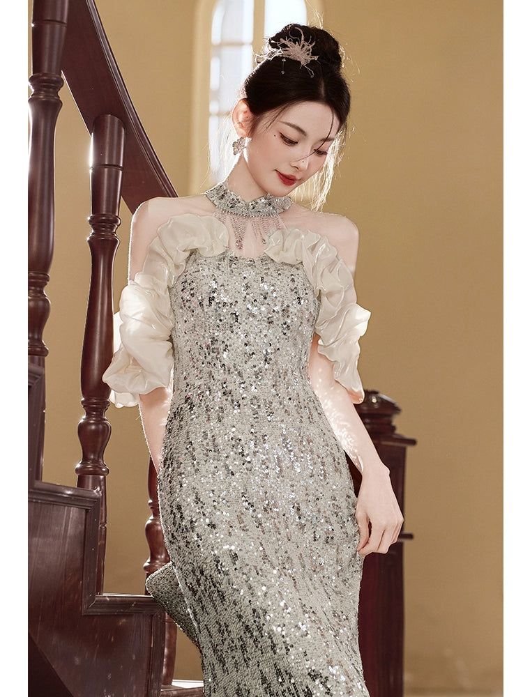 banquet evening dress women's new high-end host fishtail engagement dress high-end light luxury niche