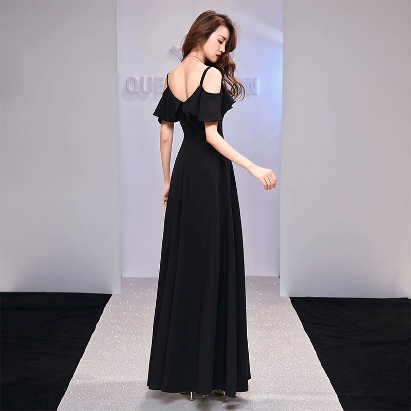 2025 Black evening dress skirt women can usually wear banquet temperament high-end light luxury niche long style advanced sense art test