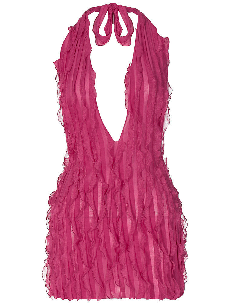 women's new sexy hip skirt water ripple sexy halter neck backless dress