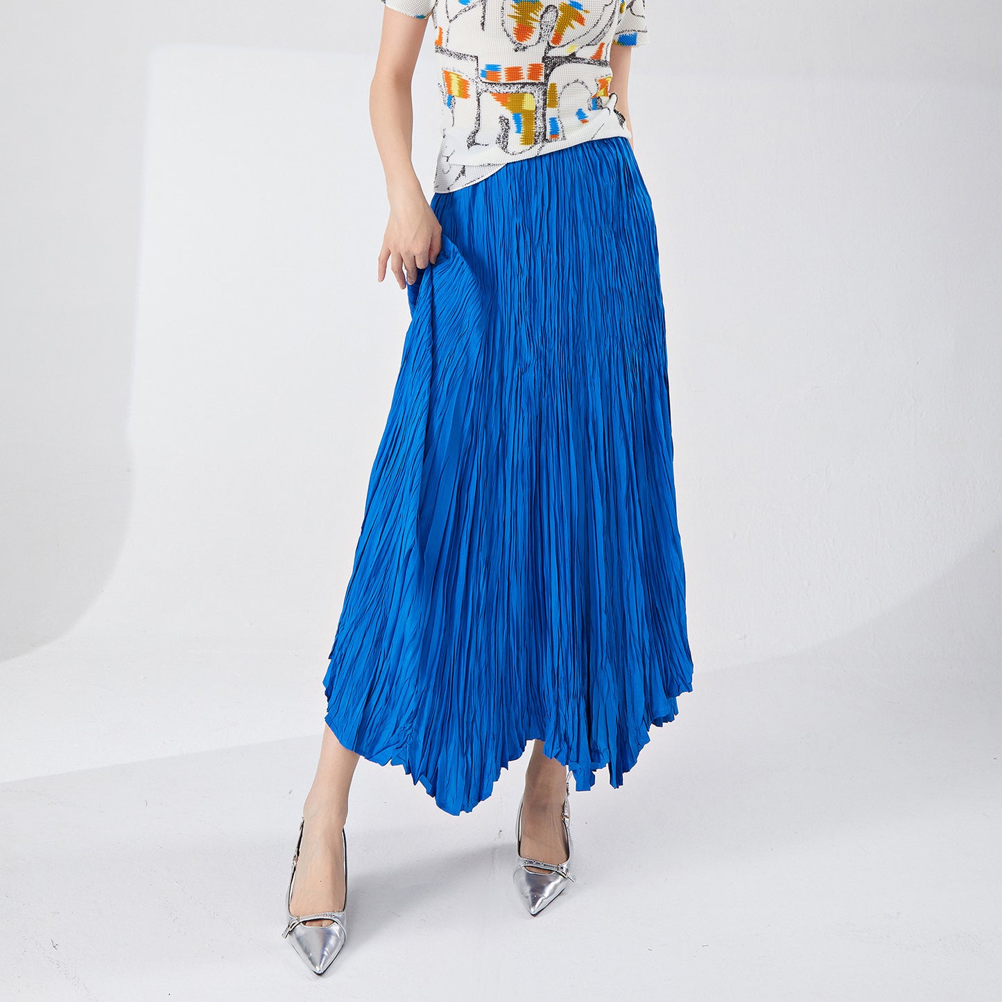 skirt summer women's A-shaped skirt high-end drape elastic waist thin big pendulum fashionable versatile pleated long skirt