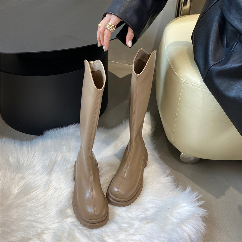 2025 Platform boots women's popular autumn and winter new brown thick heel fashion boots long thin boots knight boots women