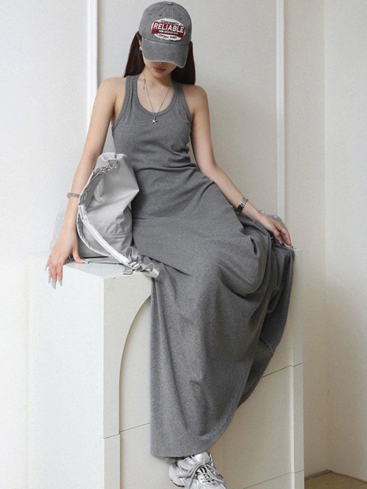 simple and gentle long dress women's summer popular new waist shows body temperament vest dress