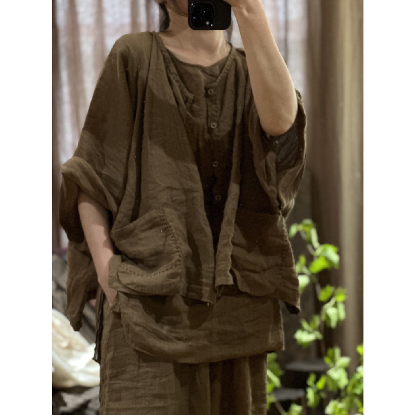 2025 23/4 Wo Wu, Literary Retro Linen Crew Neck Pullover Vest