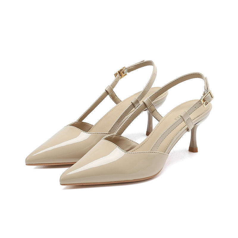 2025 611-8 Baotou Backspace Sandals Women's 2025 Summer New One-Word Pointed Thin Heel High Heels Design Sense Niche