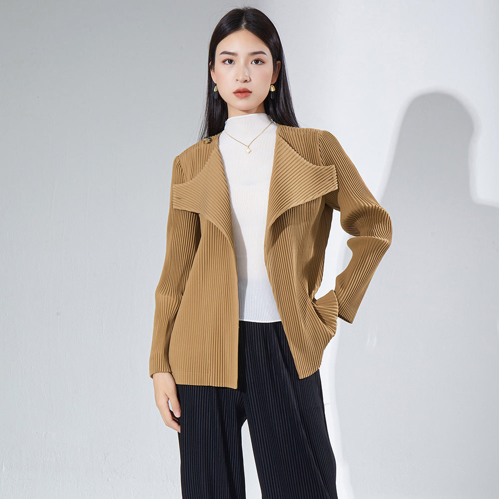 2025 Design sense two ways to wear knitted sweater top thick autumn women's clothing high-end sense new pleated cardigan jacket women
