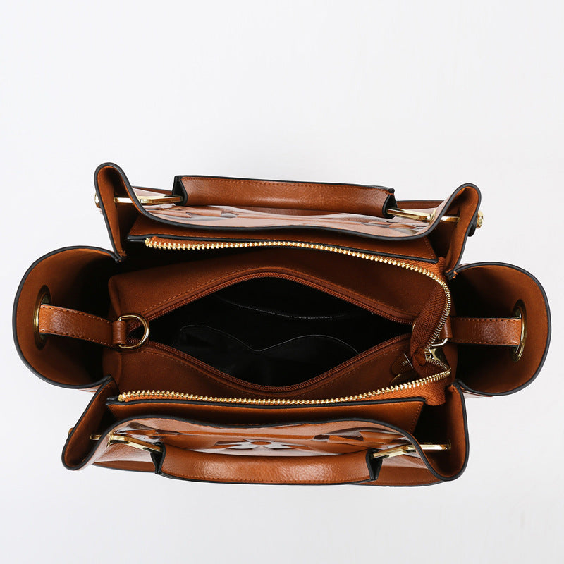 2025 Bucket bag, high-end large-capacity handbag, retro temperament commuter bag, simple printed women's portable tote bag