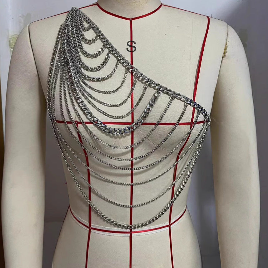 L4865Y 2025 style handmade chain shoulder chain, metal chain multi-layer splicing body chain, waist chain two wear