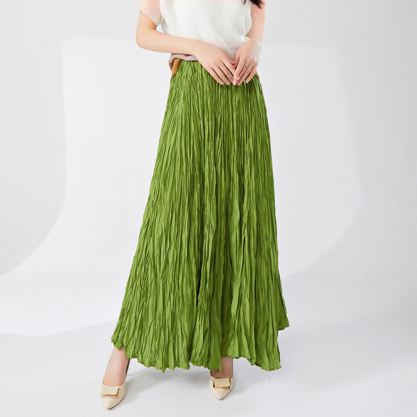 skirt long skirt new hot-selling design sense high waist drape feeling thin a-shaped skirt big swing fashion pleated skirt