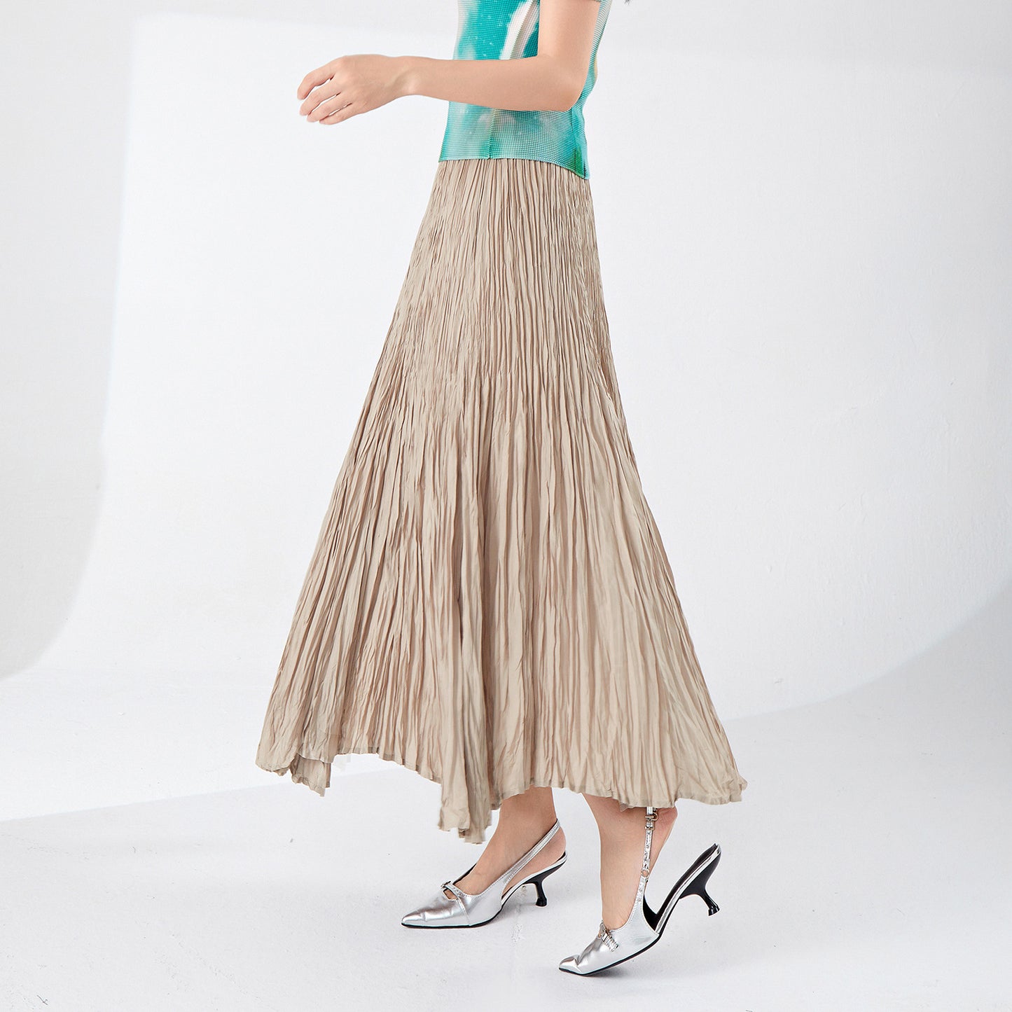 skirt summer women's A-shaped skirt high-end drape elastic waist thin big pendulum fashionable versatile pleated long skirt