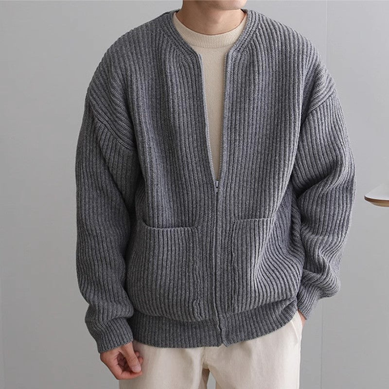 maoxiangshop-shop streetwear men outfits Solid Color round Neck Knitted Cardigan Coat Men's 2024 Autumn and Winter Fashion Youth Trendy All-Match Casual plus Size Top