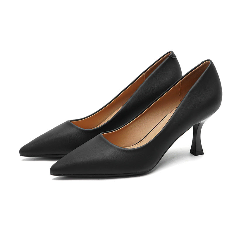 2025 7955-8 Fashion and simple solid color single shoes women's light mouth pointed head stiletto high heels women's temperament women's shoes