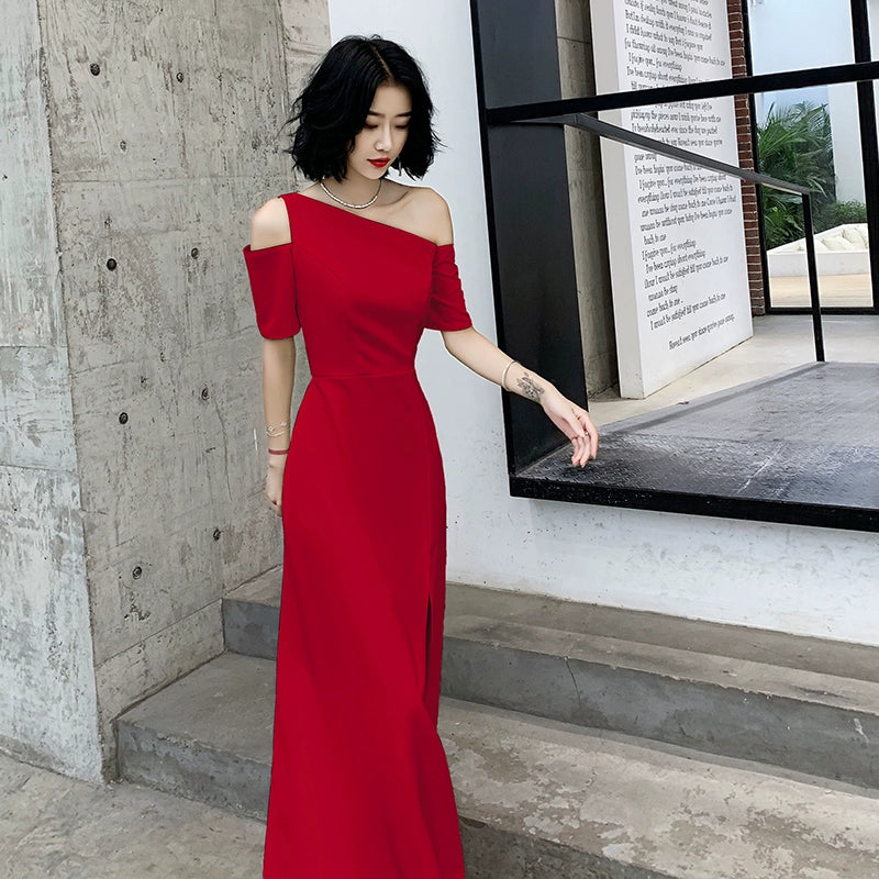 Black one-shoulder evening dress dress women can usually wear banquet temperament long noble aura queen birthday dress