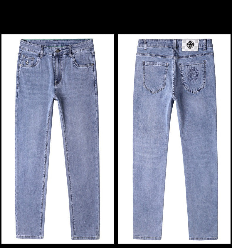 maoxiangshop Spring Summer New Blue Men's Cotton Jeans Slim Elastic Ltaly Eagle Casual Fashion Trousers Male Classic Jeans Denim Pants