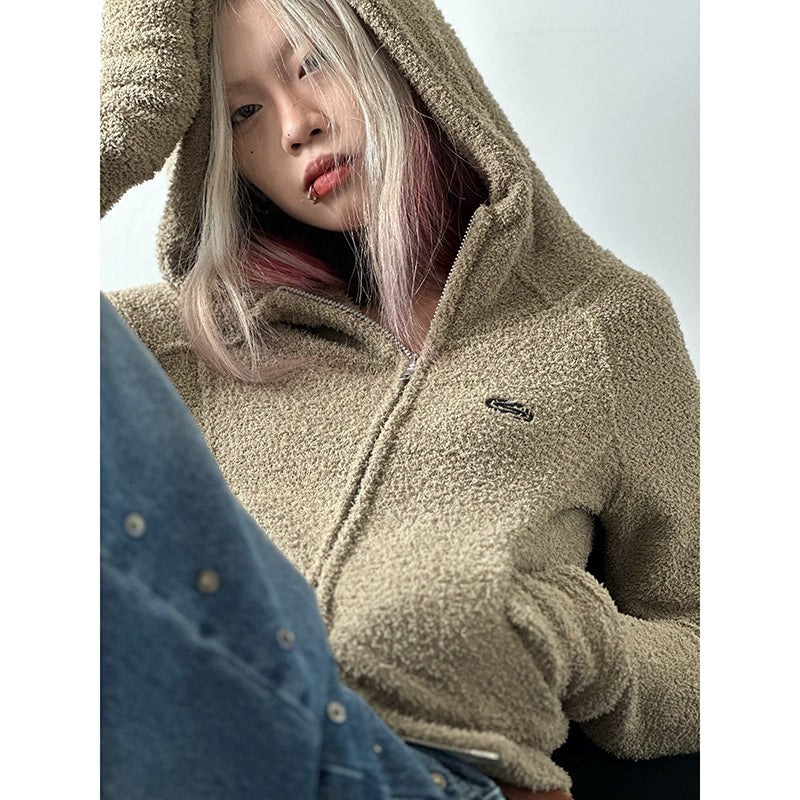 cardigan high-end top women's 2025n street sense solid color hooded sweater autumn new simple and versatile