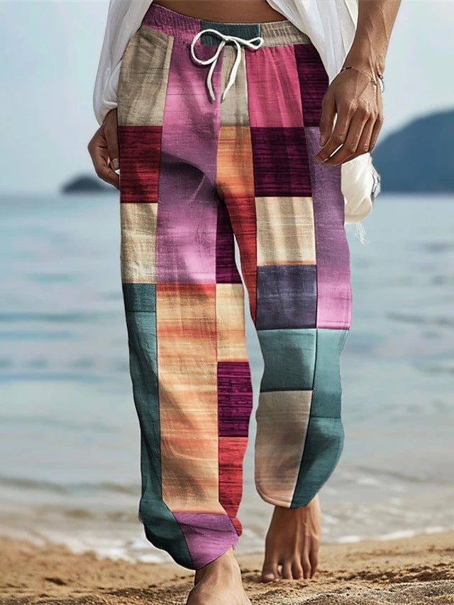 maoxiangshop fall outfits aesthetic New Men's Striped Printed Wide-Leg Pants 3D Printed Loose Casual Beach Trousers