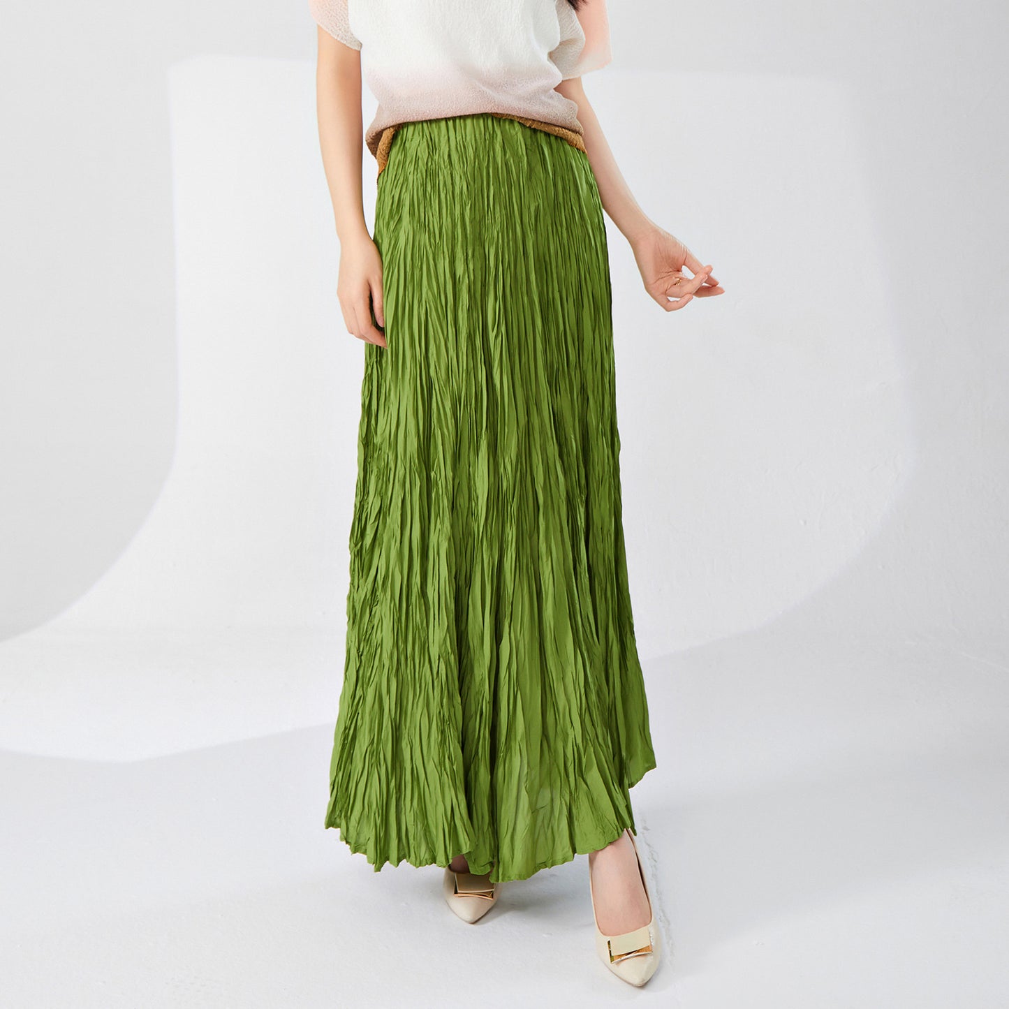 skirt long skirt new hot-selling design sense high waist drape feeling thin a-shaped skirt big swing fashion pleated skirt