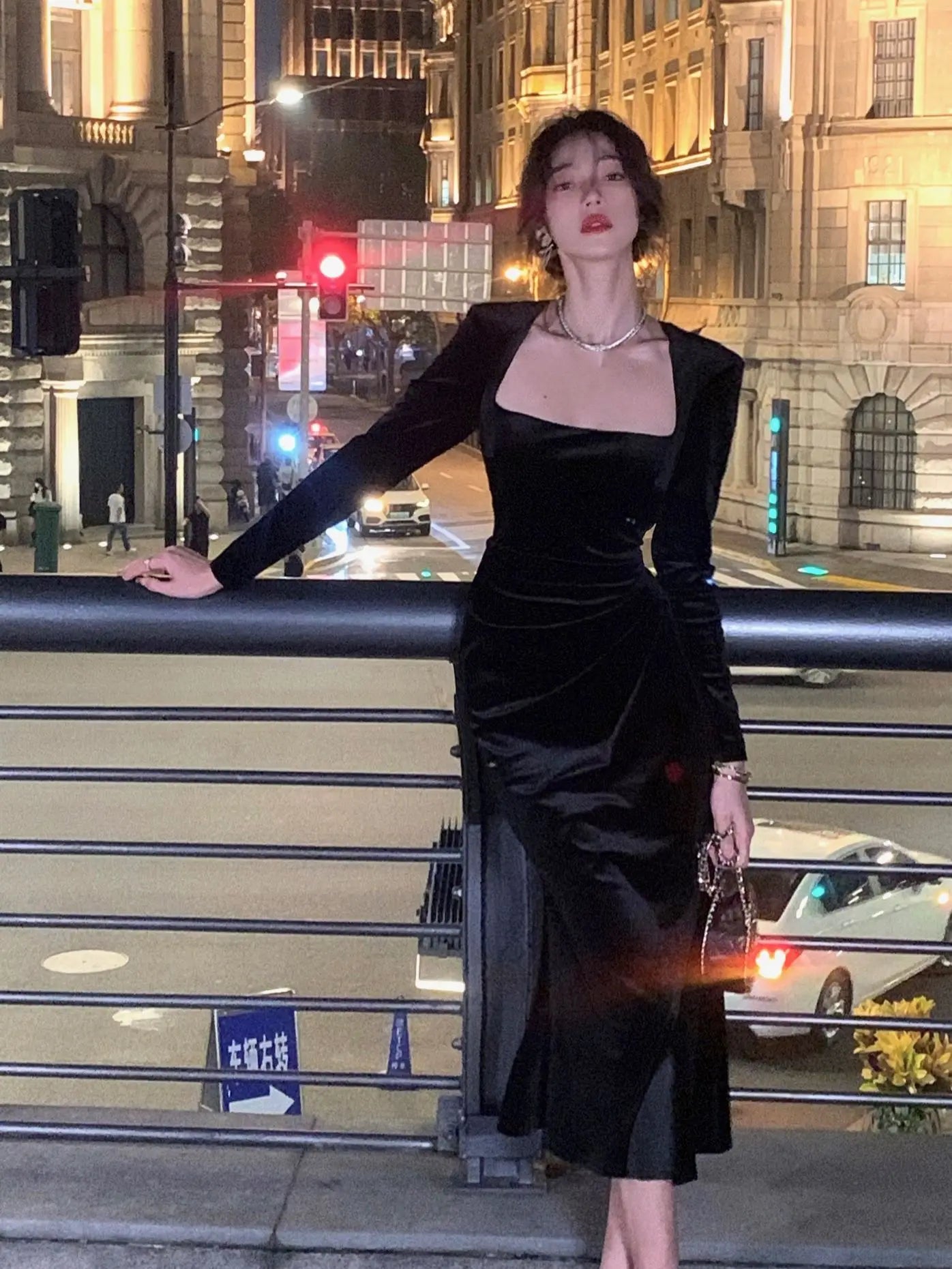 Spring New Women Elegant Long Black Velvet Dress Sexy Prom Evening Party Birthday Club Fashion One Piece Clothing
