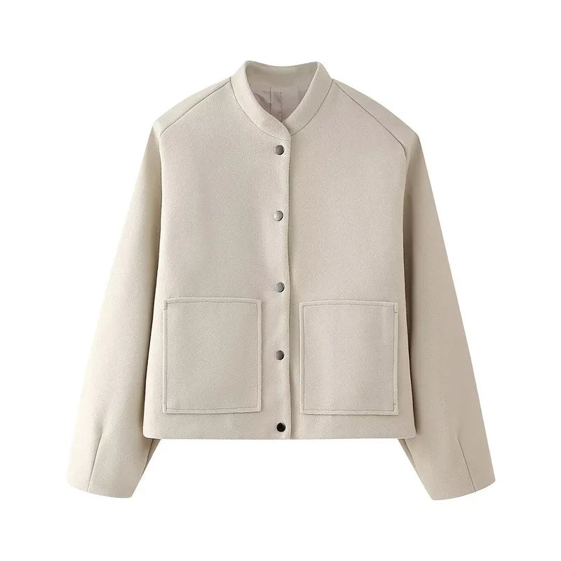 maoxiangshop - Elegant Solid Wool Mixtures Women Winter Coats Fashion One Button O-neck Warm Lady Jacket 2024 New Long Sleeve All-match Outwear