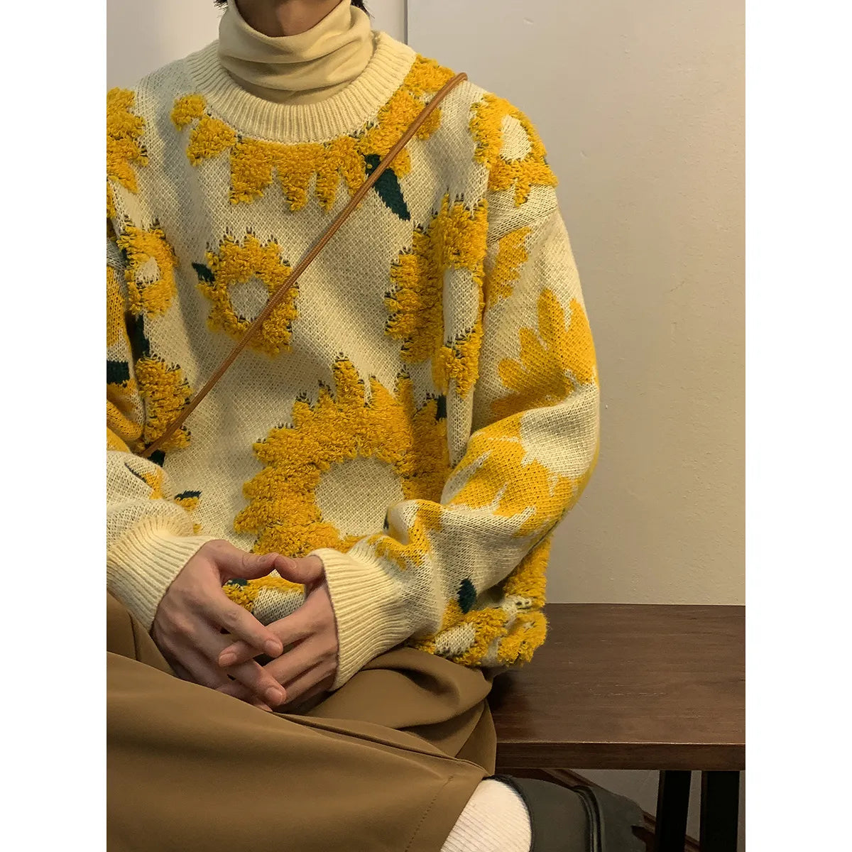 maoxiangshop Winter Sunflower Warm Sweaters Male O-Neck Pullovers Sweater for Men Loose Casual Sweater Oversize Thick Knitted Couple Unisex