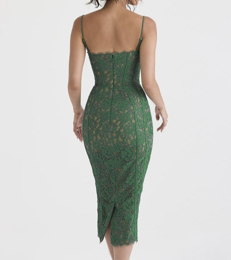 maoxiangshop Elegant Lace Spaghetti Strap Sexy Midi Dress For Women Fashion Sleeveless Backless Club Party Print Long Dress Vestido