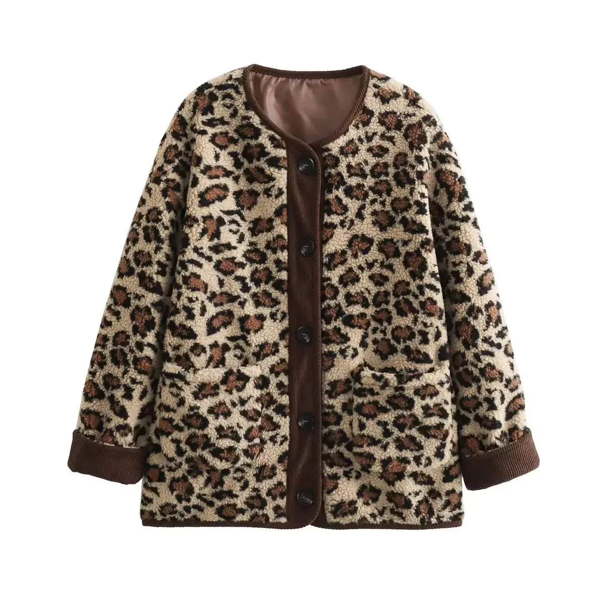 maoxiangshop - Autumn Leopard Jacket Coat Women 2024 New Arrivals O Neck Single Breasted Jacket Casual Female Coat