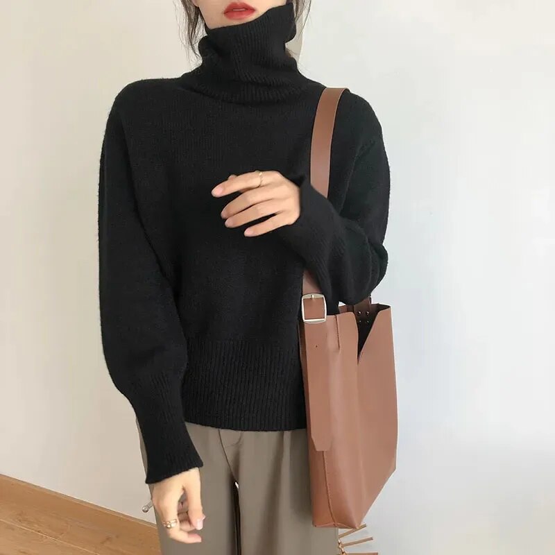 maoxiangshop Autumn Warm Turtle Neck Sweater Women Fashion Korean Solid Knitted Basic Pullovers Loose O Neck Long Sleeve Female Jumper