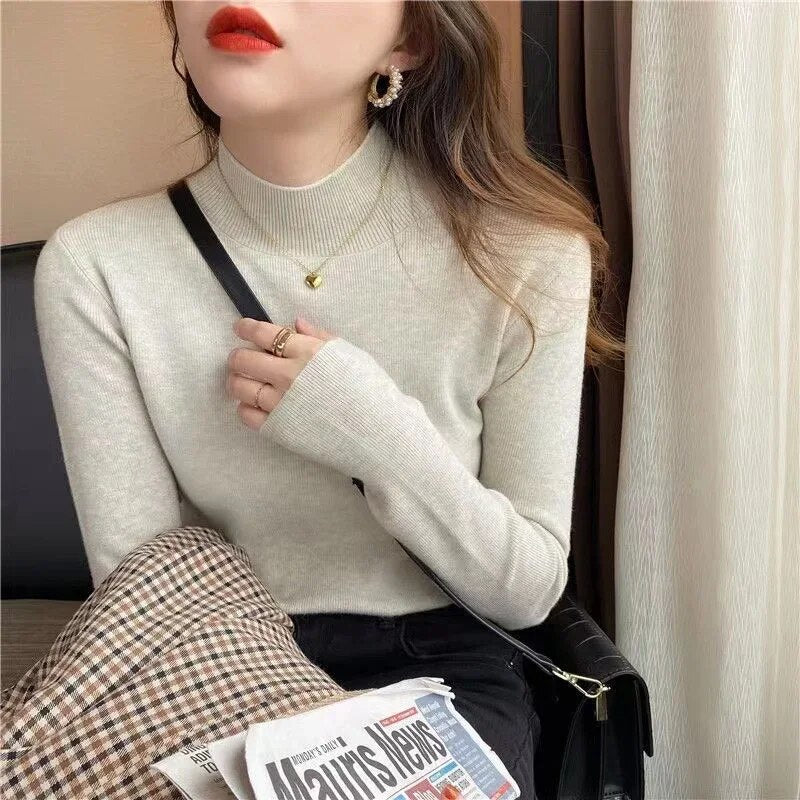 maoxiangshop Fashion Solid Color Turtleneck Women Autumn Winter Knitted Sweaters Basic Primer Pullovers Korean Sweater Slim-fit Pullover