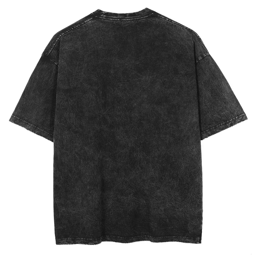 maoxiangshop Men's Washed T Shirt Summer vintage Casual T-shirt Loose TShirts Women Black Acid Wash Y2k Short Sleeve Hip Hop Streetwear Tees