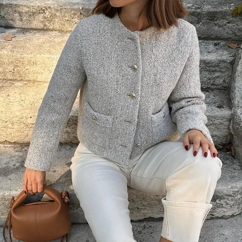 maoxiangshop - Jacket For Women Winterwear Temperament Long Sleeve Casual Cropped Cardigan Femme 2024 Winter Street Elegant Coat Ladies