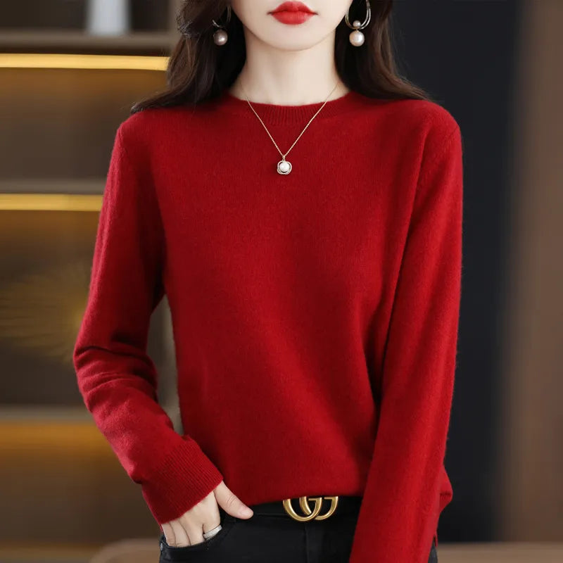 maoxiangshop Cashmere Sweater Women's Knitting Sweater 100% Pure Merino Wool Winter Fashion Basic V-neck Chic Top Autumn Warm Pullover