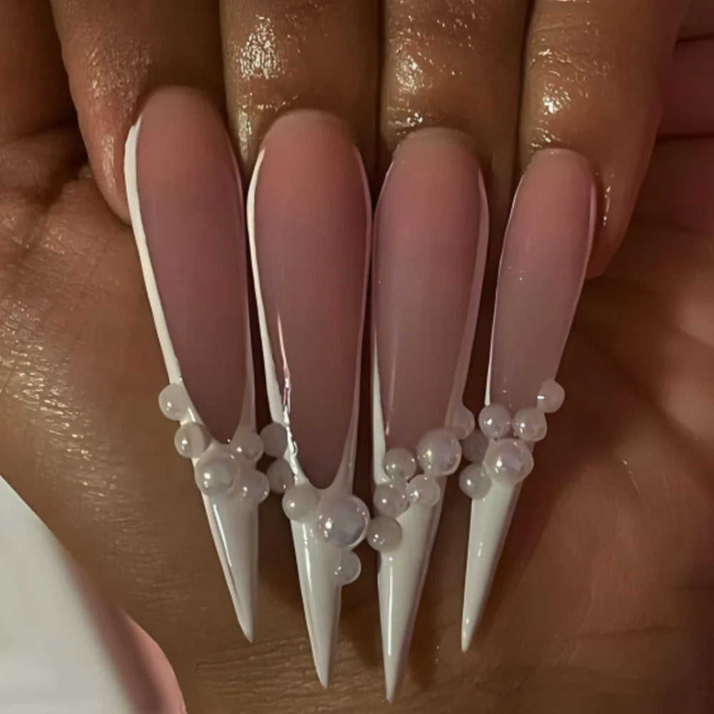 maoxiangshop 24Pcs False Nails With Glue Almond Pink Butterfly Design Detachable Rhinestones Acrylic Fake Nails long stiletto Press On Nails
