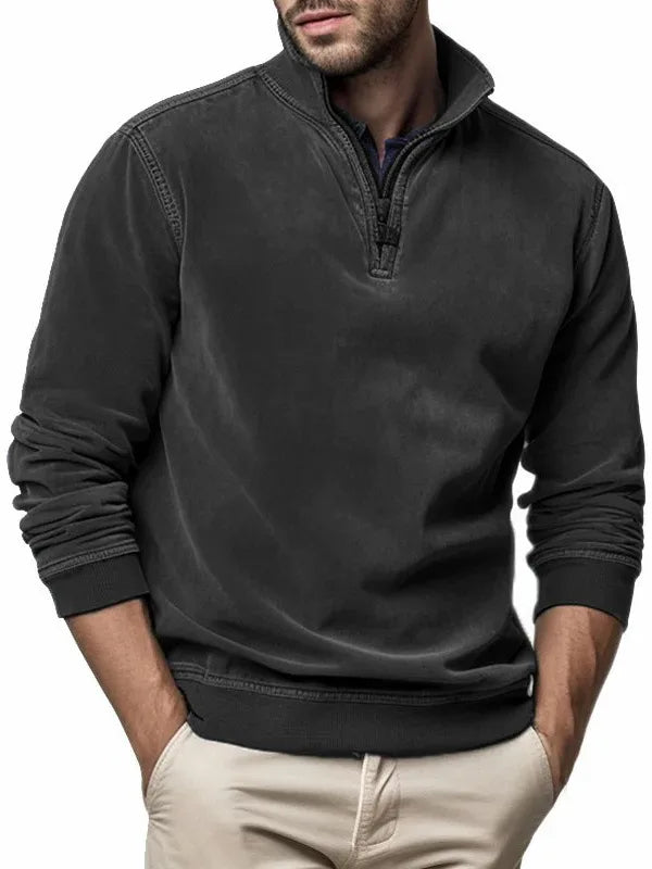 maoxiangshop Autumn Winter New Men's Polar Fleece Sweater Stand Neck Half Zip Tops Long Sleeve Sweatshirt Male Soild Color Hoodies
