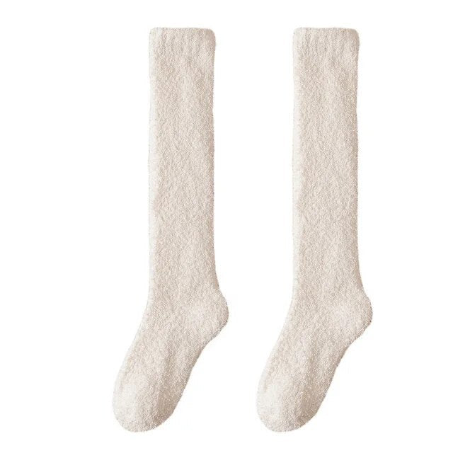 maoxiangshop Unisex Candy Coral Fleece Long Socks Women Plush Winter Warm Thick Thigh Stockings Lolita Thigh High Home Sleep Floor Sock