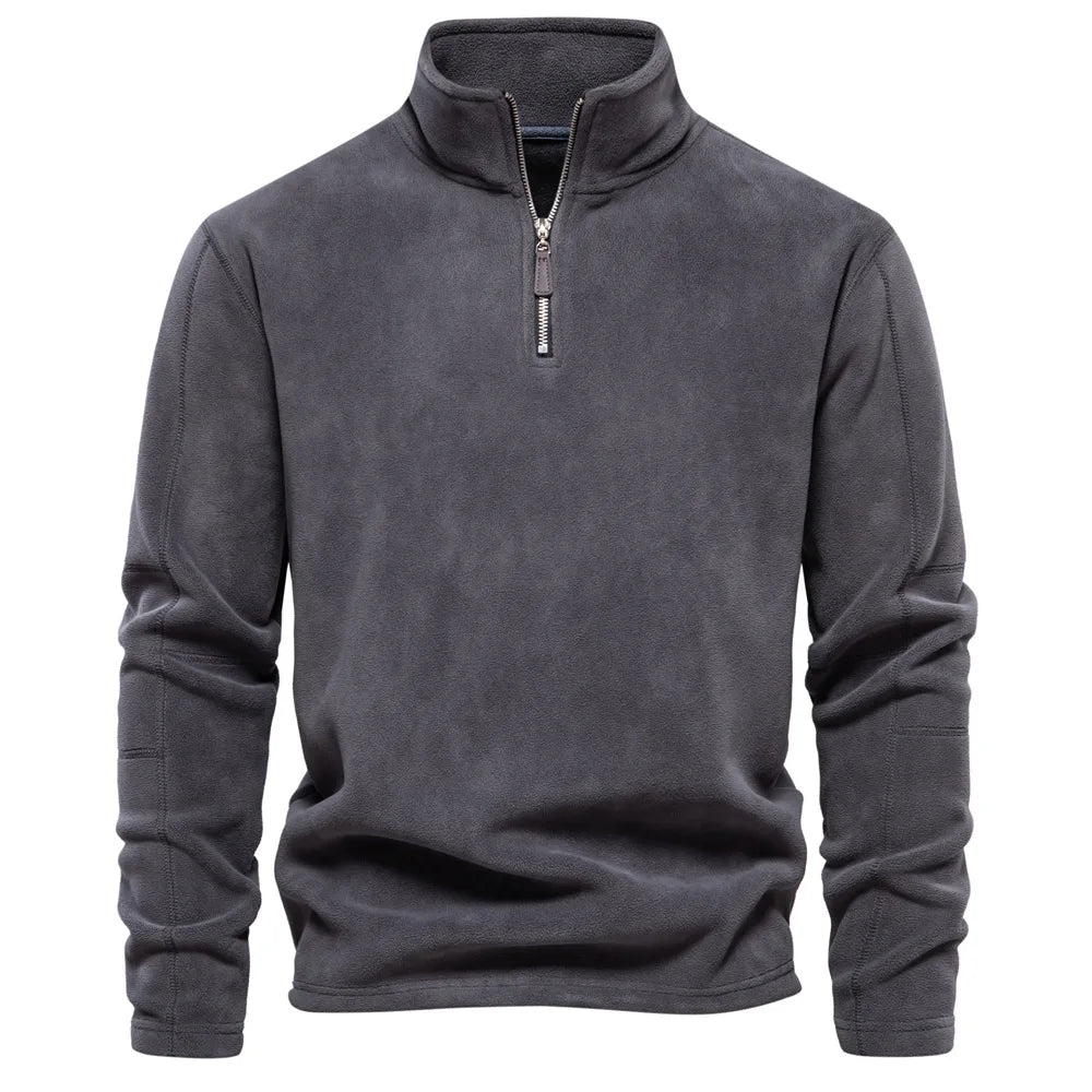maoxiangshop Autumn Winter New Warm Polo Shirts Men's Lamb Wool Sweatshirt Standing Neck Half Zip Long Sleeve Fashion Versatile Men Tees Tops