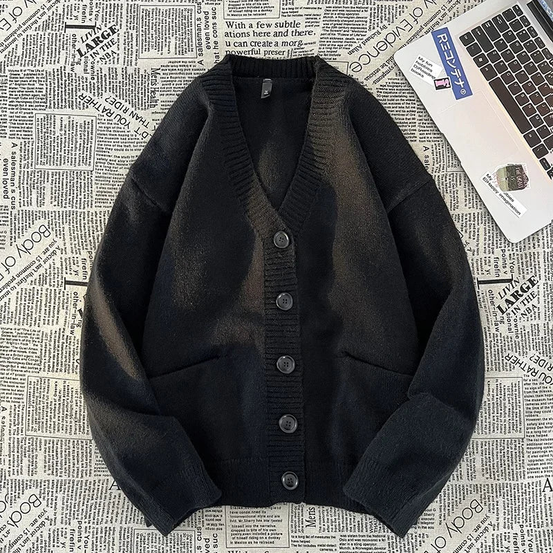 maoxiangshop Autumn Winter New Korean Fashion Trend Versatile Casual Cardigan V-neck Sweater Men's Jacquard Comfortable Breathable Jacket