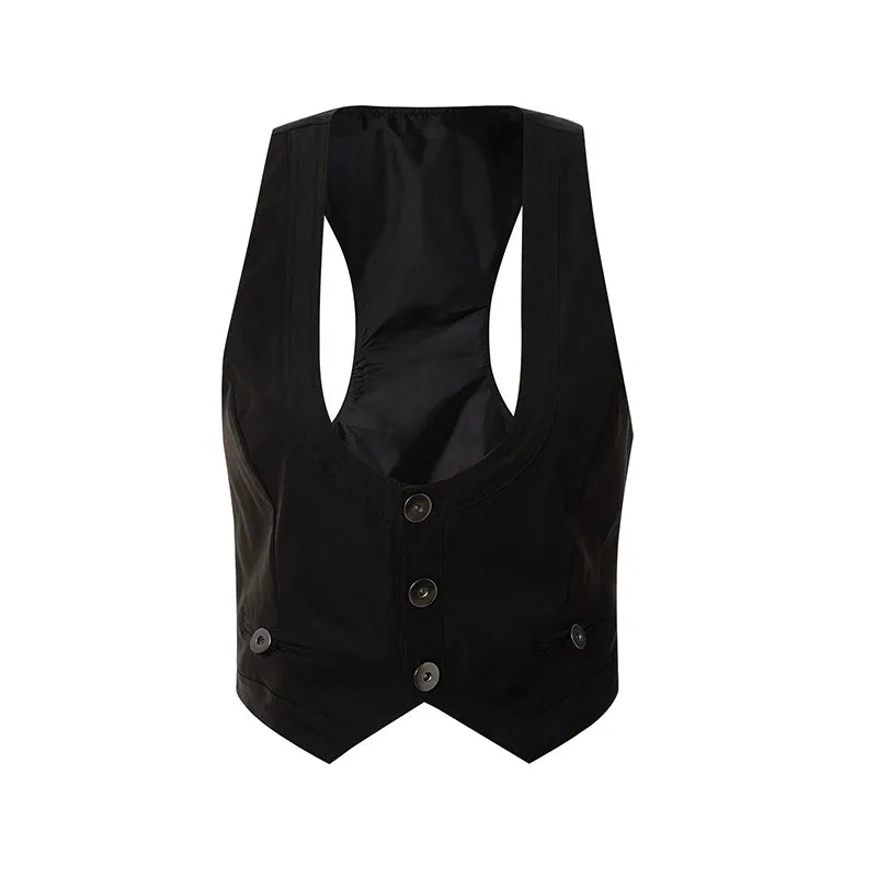 Gothic Retro Button Down Fit Jacket Vest Solid Aesthetic Vintage Fairycore Grunge Slim Tank Tops Sleeveless Punk Style Waistcoat