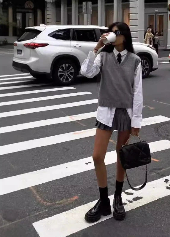 maoxiangshop - Autumn and Winter New Pullover Sweater College Style V-neck Layered Loose Sleeveless Knitted Vest Vest Women's Clothing