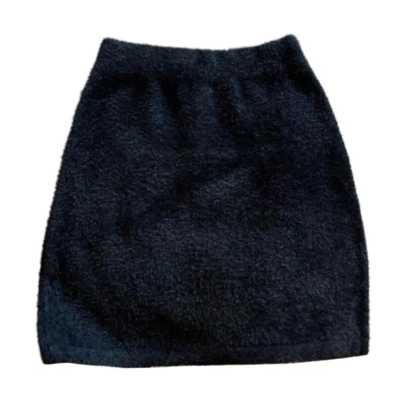 maoxiangshop Autumn Spring Women Mini Furry Skirt Faldas Mujer Moda Slim Sexy High Waist Wrap Hip Black Bottom Wild Woolen Elegant Korean