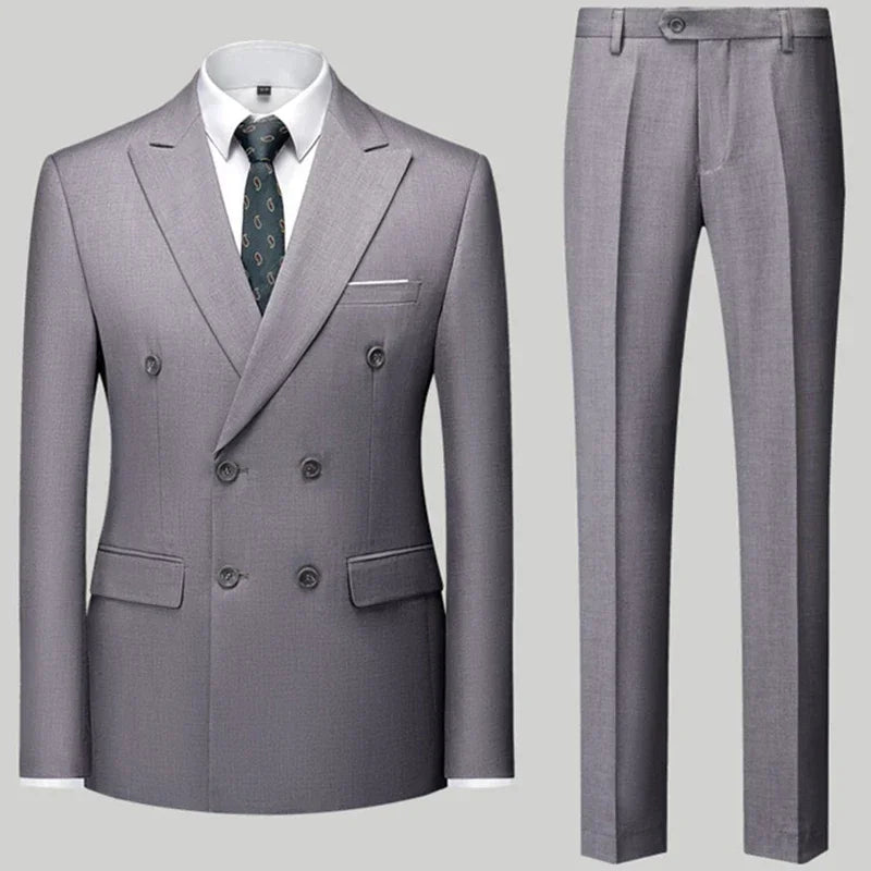 maoxiangshop Fashion New Men's Casual Boutique Double Breasted Suit Trousers / Man's Business Suit Jacket Blazers Coat Pants 2 Pcs Set