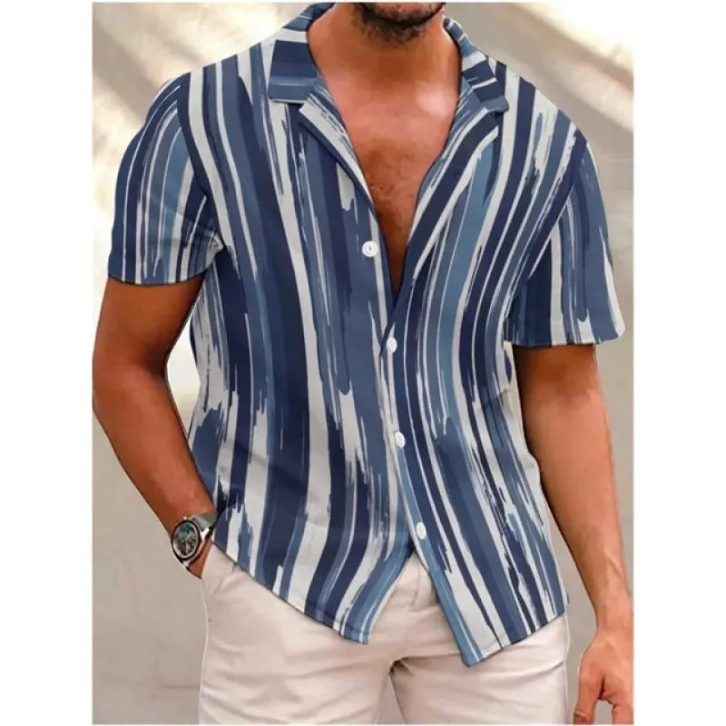 maoxiangshop Men's Shirts Holiday Hawaiian Beach Shirts Striped Print Tops Business Casual Cropped Oversized T-Shirts 5XL Designer Clothing