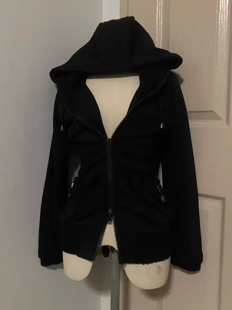 maoxiangshop - Punk Coat Dark Winter Clothes Women Gothic Zip Up Hoodies 2024 New Korea Oversized Tops Jackets Femme Hoody Streetwear Coats Top