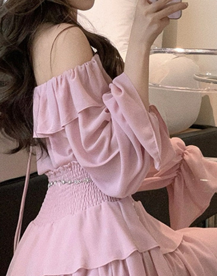 maoxiangshop Two Piece Sets Womens Outifits New Fashion Casual Long Sleeve Chiffon Tops Chic Solid High Waisted Mini Skirt Sets