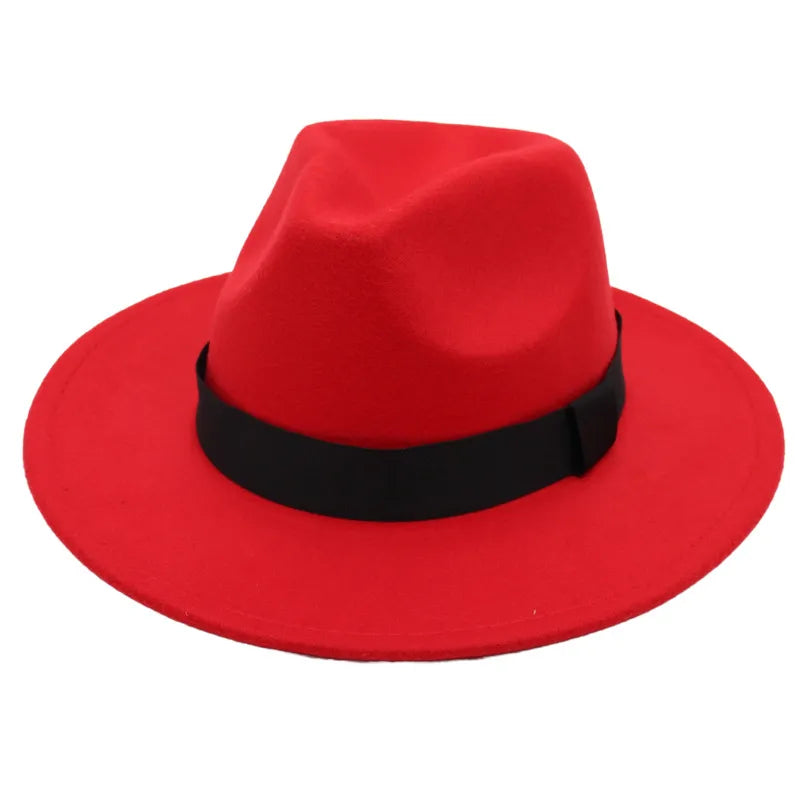 maoxiangshop Autumn and winter men and women's new large brimmed hats, fashionable woolen jazz hats, English style top hats