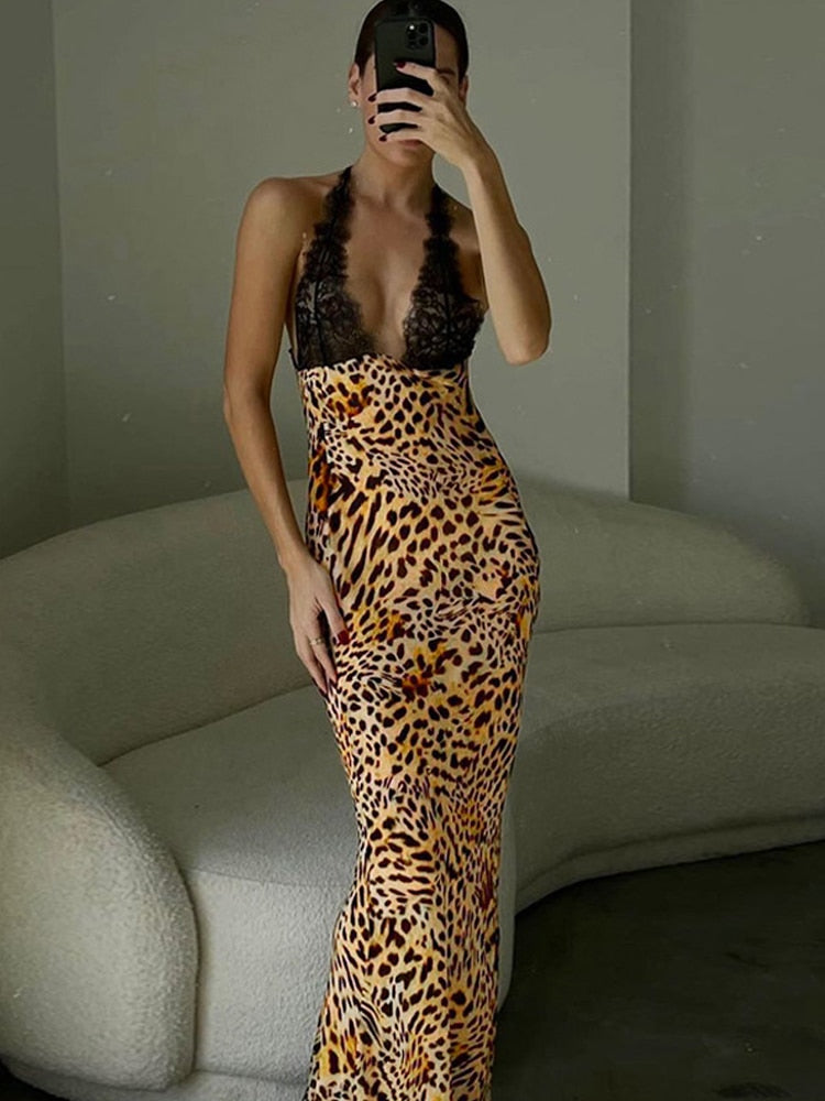 maoxiangshop Elegant Tie Dye Floral Chiffon Dress For Women Summer Sexy Bandage Backless Lace Long Dresses Female Beach Evening Robe