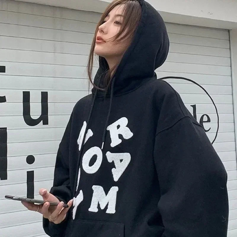 maoxiangshop Korean Autumn Winter Letter Print Hoodie Women Casual Long Sleeve Pullover Tops Hood Shirt Harajuku Oversize Sweatshirt Y2k 후드티