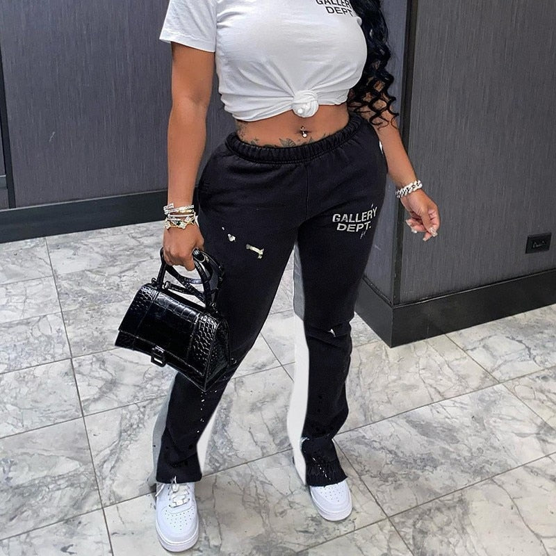 maoxiangshopWomen Fall Sweatpants Joggers Cargo Flare Pants High Waist Loose Straigt Stacked Trousers Casual Autumn Hip Hop Fashion 2023