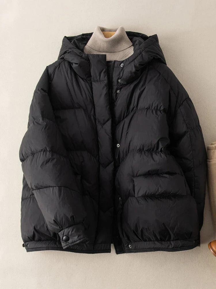 maoxiangshop Winter Oversize Duck Down Coat Women Fashion Warm Thick Hooded Jackets Black Autumn Casual Pocket Parkas