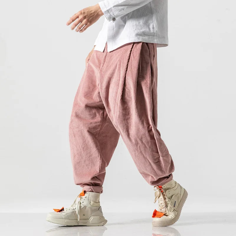 maoxiangshop Vintage Corduroy Pants Men Harajuku Japanese Pink Retro Streetwear Black Trousers Male Oversize Men's Casual Loose 5XL